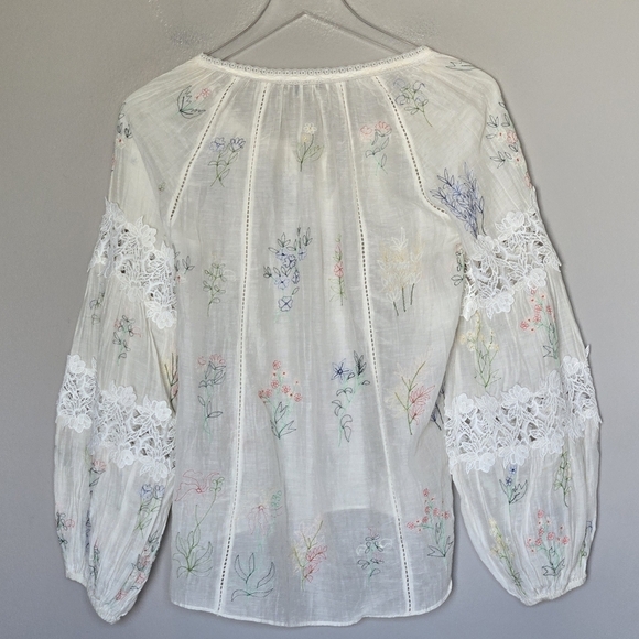 Love Sam Balloon Sleeve Floral Embroidered Cream Boho Cotton Silk Top Size XS - Picture 10 of 12